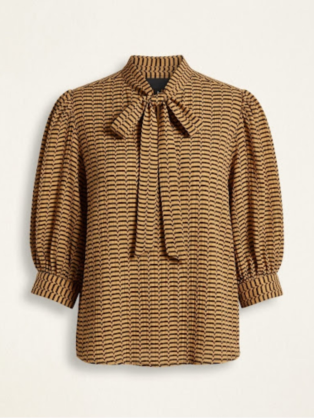 No. 6 Camel and Black Bow-Neck Puff Sleeve Blouse